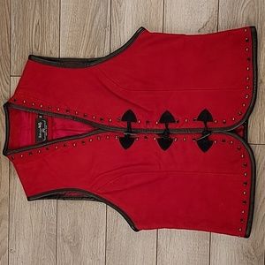 PATRICIA WOLF Vintage TX Western Studs Red Leather Horn Buttons Womens Sz M RARE